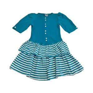 Vtg Diane Von Furstenberg Girls Size 7 Puff Sleeve Dress‎ Button Striped Ruffle